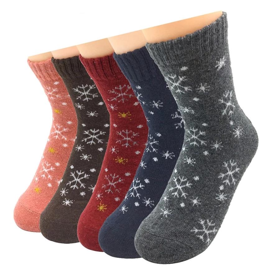 5-pair Women's Wool Cashmere Socks With Winter Floral Pattern