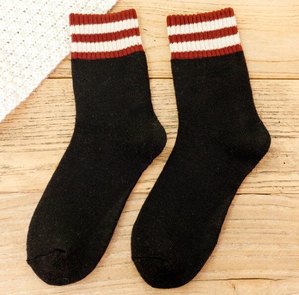 Women's Black Polyester Terry Socks