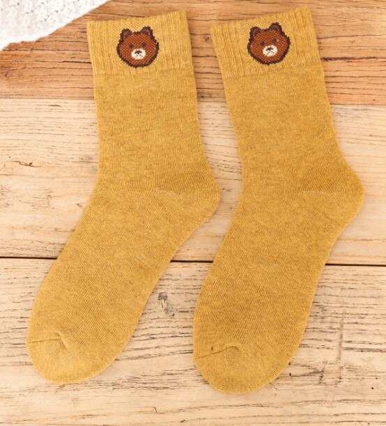 Women's Yellow Wool Socks with Bear